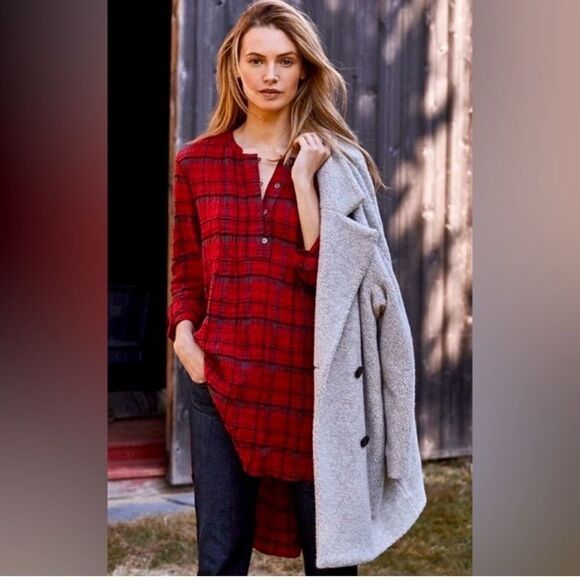 Holding Horses Anthropologie Red & Black Long Sleeve Tunic Top Size Small - Picture 1 of 5